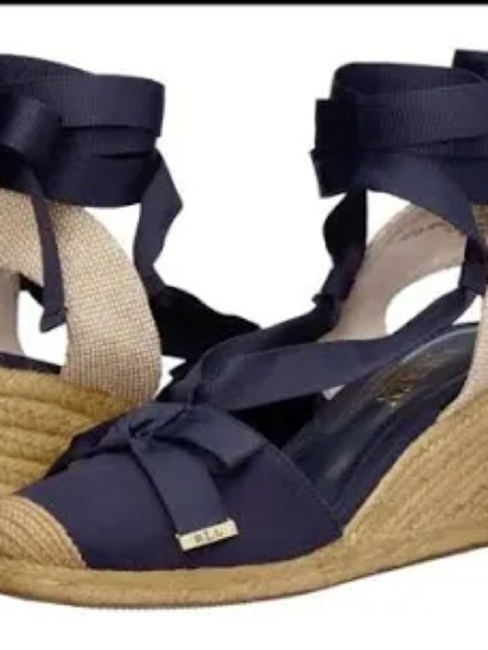 Ralph Lauren Black Ribbon Espadrille Wedge Sandals - size 10